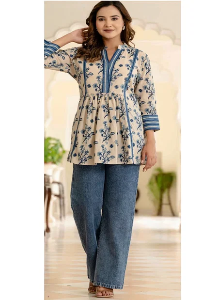 Naisha K 321 Cotton Border Patty Short Tops Casual Wear Bulk Orders In India